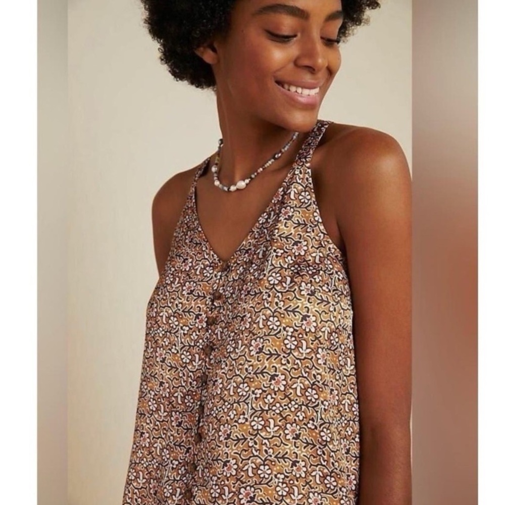 NWOT Anthropologie Maeve Aryana Retro Boho Button Up Floral Tank Top Blouse 8